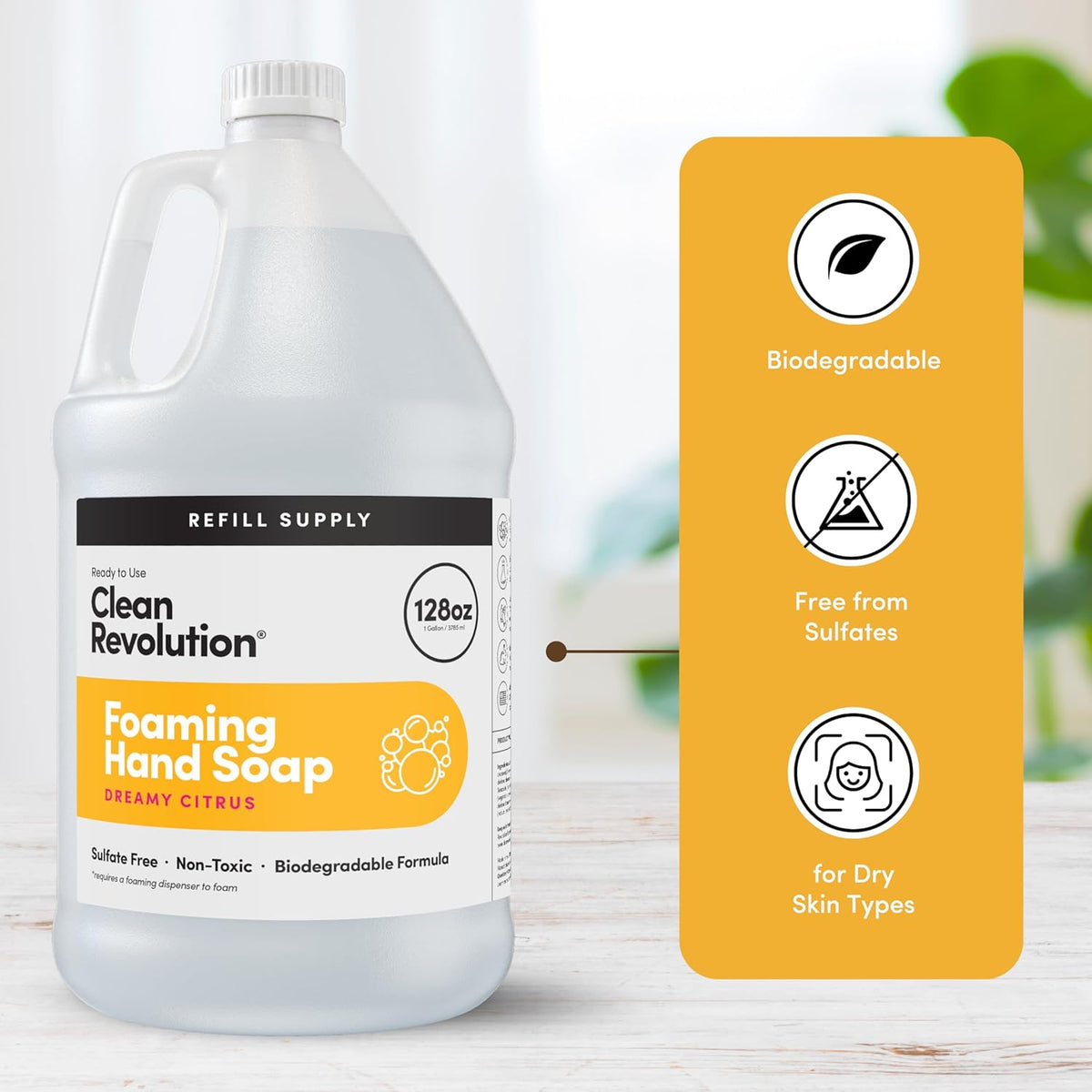 Clean Revolution Foaming Hand Soap Refill Supply Container, Ready to Use Formula, Dreamy Citrus Fragrance, Gluten Free, 128 Fl. Oz