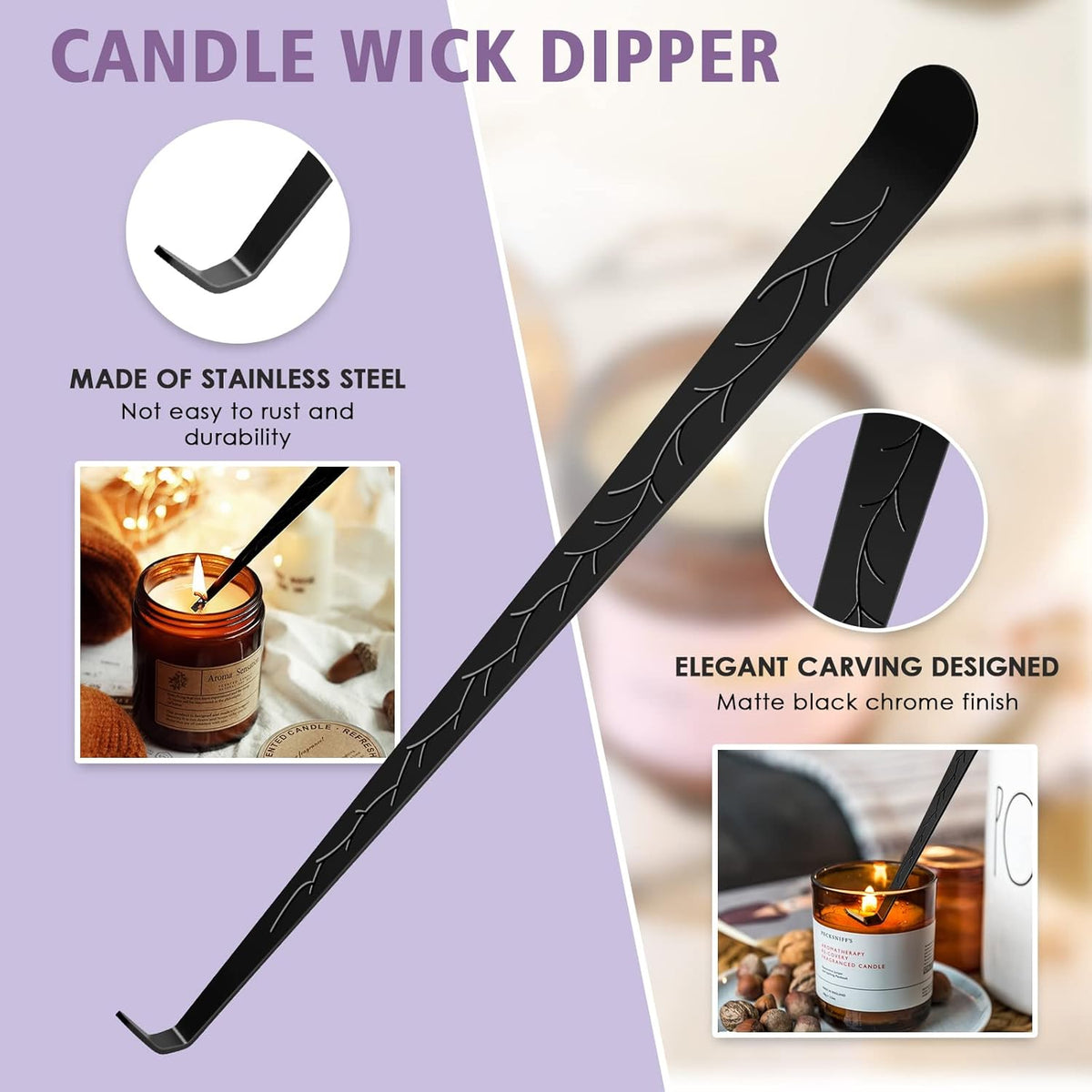 5 in 1 Candle Accessory Set,Candle Wick Trimmer Cutter,Candle Wick Dipper,Candle Wick Snuffer,Rechargeable Candle Lighter,Tweezers,Stainless Steel Candle Care Kit Home Gift for Aromatherapy(Black)
