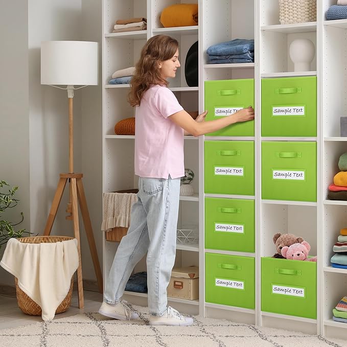 artsdi 11x11 storage cube bins (Set of 10) Foldable Fabric storage cubes with 10 Labels Window Cards & a Pen,11 inch cube storage bin,Closet Organizers for Shelves,Cubby Organizer Boxes,lime green
