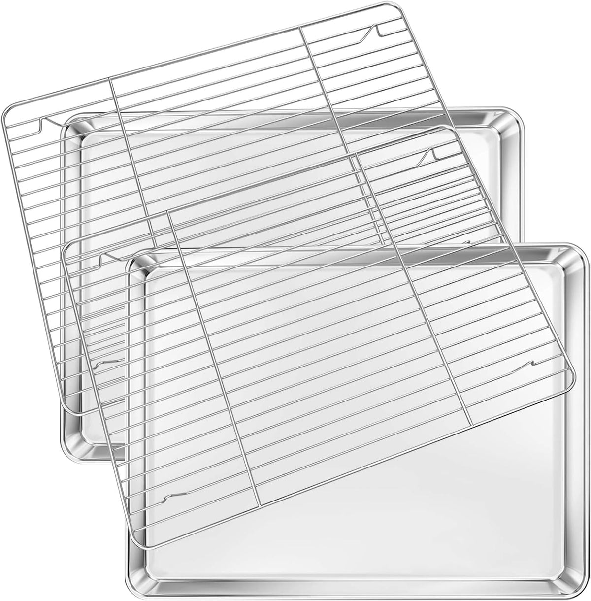 Deedro Baking Sheet with Rack Set [2 Sheets + 2 Racks], Stainless Steel Baking Pan Cookie Sheets Oven Tray with Cooling Rack, 16 x 12 x 1 Inch