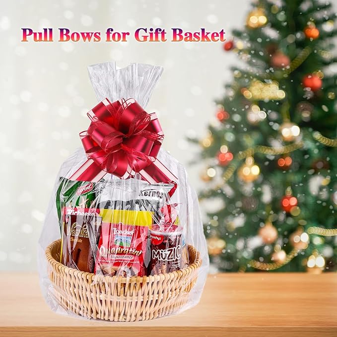 10 Pack Large Pull Bows with Ribbon, Gift Wrap Bows for Wedding, Parties & Presents (Red)