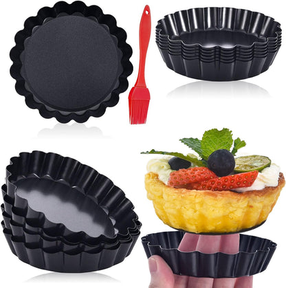 Datanya 16 Pack Mini Tart Pans 4 Inch with Removable Bottom Round Nonstick Quiche Pan, Heavy Duty Fluted Side Tart Molds for Pies, Mousse Cakes