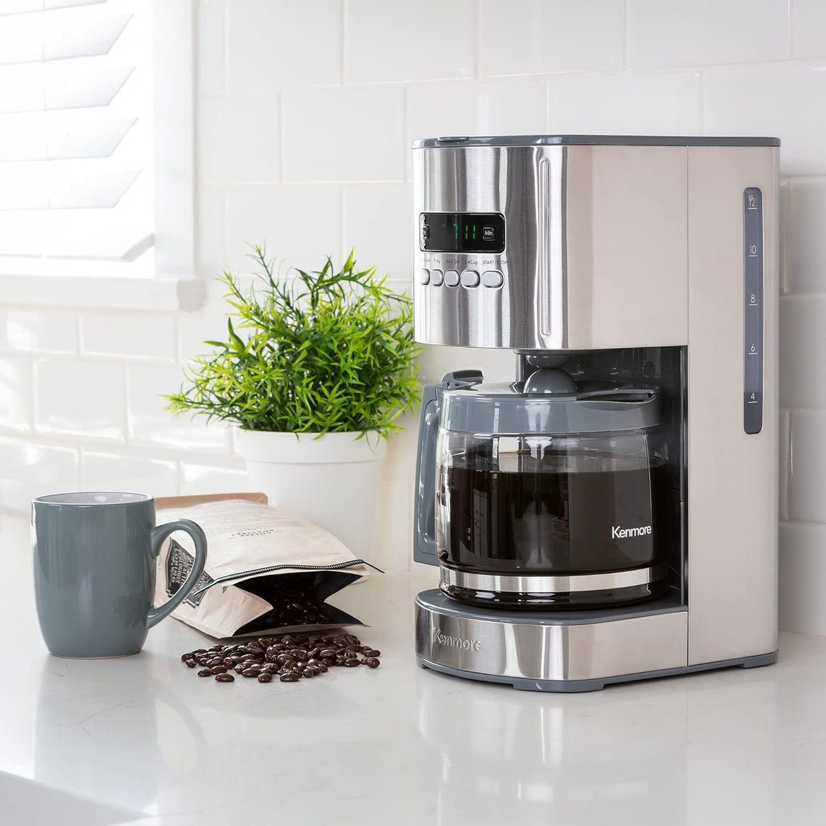 Kenmore Drip Coffee Maker - 12 Cup Programmable Cafe Machine With Glass Pot, Regular & Bold Brew, Auto Shut Off Large Water Reservoir