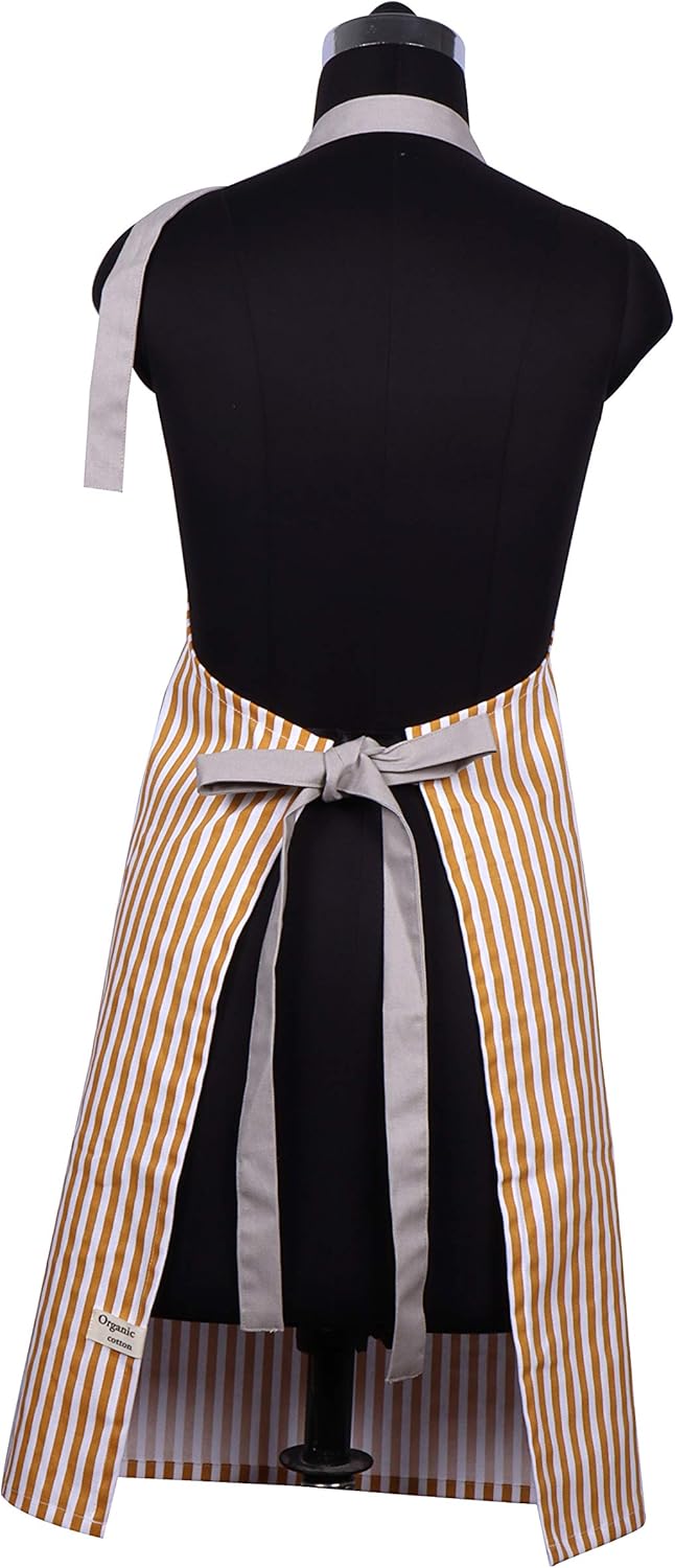 AMOUR INFINI Cotton Aprons for Women with Pockets Adjustable Strap and Waist Ties Reusable Printed Aprons for Baking, Cooking, Gardening (27.5 x 33 Inches - Yellow)