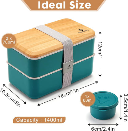 Sinnsally Bento Box Adult Lunch Box,Stackable Japanese Bento Lunch Box Containers for Women/Men with Compartments(47oz),Lunch Containers with Utensil Set,Leak-Proof Lunchbox,Rectangle(Nordic Green)