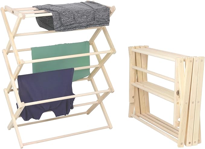 Pennsylvania Woodworks Premium American Maple Clothes Drying Rack - Handcrafted in Pennsylvania - Solid Wood Construction, Collapsible, Eco-Friendly Laundry Solution (Medium)