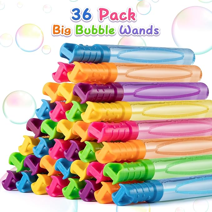 36 Pack Big Bubble Wands Bulk for Kids in 6 Colors, Summer Toy Party Favors for Boys & Girls, Perfect for Easter, Summer, Halloween, Valentine's Day and School Classroom Prizes