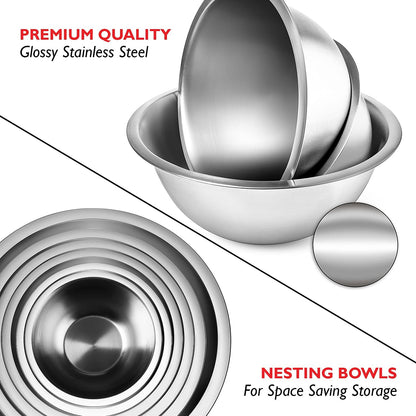 Eatex Stainless Steel Mixing Bowls with Measuring Cups & Spoons Set of 14 - Dishwasher Safe Nesting Mixing Bowl Set for Cooking