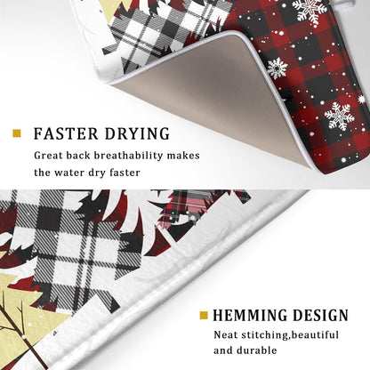 Christmas Dish Drying Mat for Kitchen Counter 16”x18” Christmas Tree Buffalo Plaid Dish Draining Mat Ultra Absorbent Microfiber Pad Holiday Mats Fast