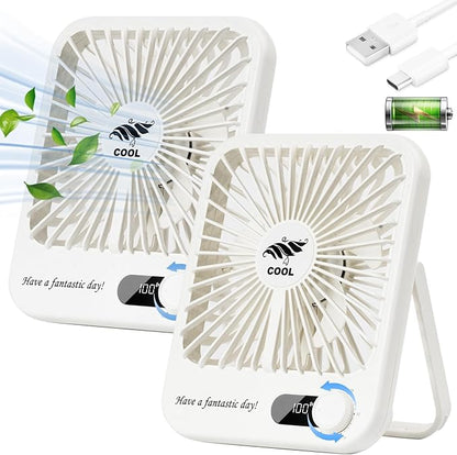 (2 Pack) Portable Desk Fan Quiet, 4000mAh Battery Powered Fan for Travel, 10 Hours Runtime, 180° Foldable Personal Travel Fan for Home Office Bedroom Outdoor Camping, Cruise Essentials - White