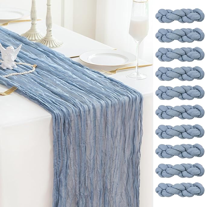 Sioloc 10 Pack Dusty Blue Cheesecloth Table Runner 120'' x 35'',Spring Easter Decor Soft Gauze Boho Wedding Table Decor for 10ft Table Birthday Party,Baby Shower, Bridal Shower, Home & Event Decor