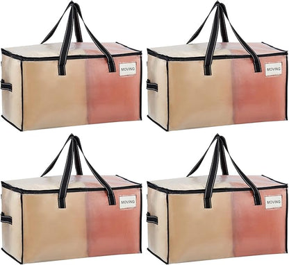 VENO 4 Pack Heavy Duty Moving Bags, Clear Storage Bags for Clothes and Comforters, College Dorm Essentials Packing Supplies, Foldable Boxes Alternative (Clear, 4 Pack)