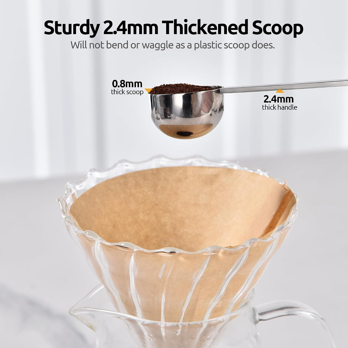 U-Taste Coffee Scoop 1&amp;2 Tablespoon: 18/8 Stainless Steel Measuring Scooper for Ground Coffee, Bean, Powder, Espresso, 6.9in Long Handle Metal Meaure Spoon for Canister, Jar(1&amp;2Tbsp/15&amp;30ml, Silver) | 18/8 Stainless Steel Tablespoon Scoop, Lon