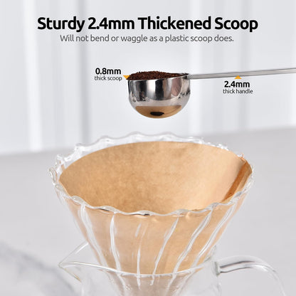 U-Taste Coffee Scoop 1&amp;2 Tablespoon: 18/8 Stainless Steel Measuring Scooper for Ground Coffee, Bean, Powder, Espresso, 6.9in Long Handle Metal Meaure Spoon for Canister, Jar(1&amp;2Tbsp/15&amp;30ml, Silver) | 18/8 Stainless Steel Tablespoon Scoop, Lon