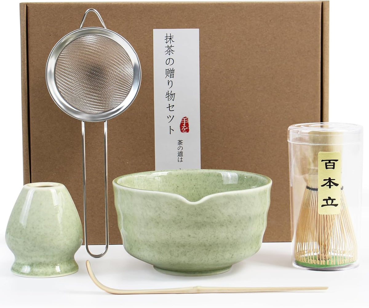 Matcha Whisk Set - Premium Complete Ceremonial Grade Matcha Set with Bamboo Whisk, Matcha Bowl with Spout, Scoop, Sifter & Holder