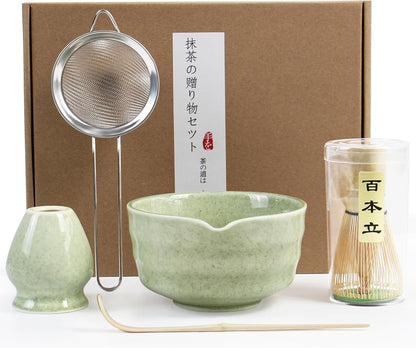 Matcha Whisk Set - Premium Complete Ceremonial Grade Matcha Set with Bamboo Whisk, Matcha Bowl with Spout, Scoop, Sifter & Holder