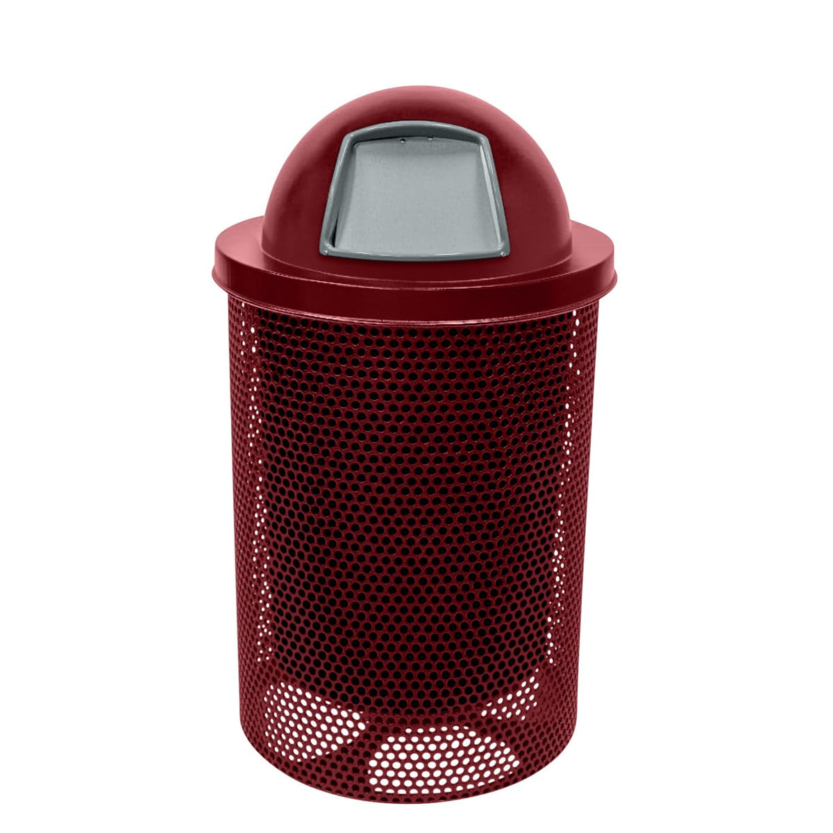 COATEDOUTDOORFURNITURE RDT-P-BUR Heavy Duty Round Trash Receptacle with Dome Top, Liner Included, 32 Gallon, Burgundy, Made in America