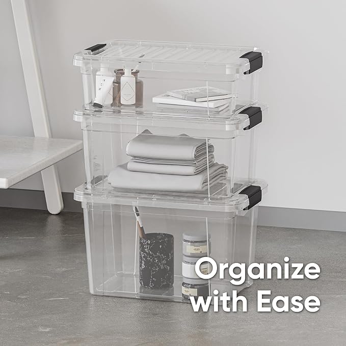Superio Small Storage Bins with Lids - Clear Boxes for Organizing, Stackable Plastic Containers - BPA Free, Non-Toxic, Odor Free, Organizer for Home, Office, Dorm(2 Pack, 11 Qt)