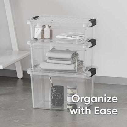Superio Small Storage Bins with Lids - Clear Boxes for Organizing, Stackable Plastic Containers - BPA Free, Non-Toxic, Odor Free, Organizer for Home, Office, Dorm(2 Pack, 11 Qt)