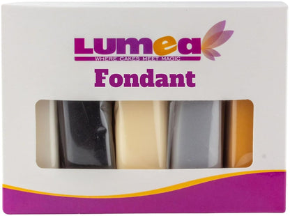 Dekozauber24 Fondant icing multipack, 5 colors, 3.5oz (100g) rolled fondant per color, for cakes, cupcakes and figurines in white, black, cream
