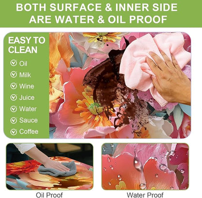ANNA QUEEN 6FT Red Flowers Spring Picnic Table Cover with Bench Covers Picnic Table Cover Set 3PCS 72"x30", Outdoor Bench and Tablecloth Furniture Protection