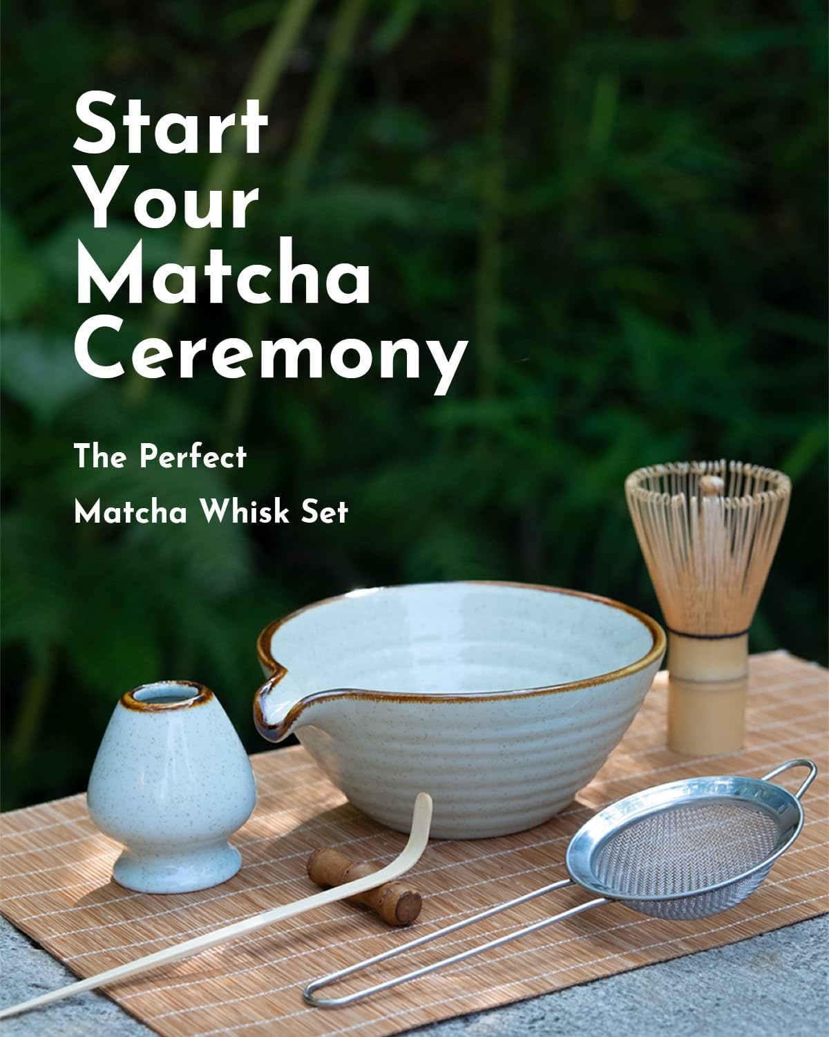 Matcha Whisk Set,Matcha Set,Matcha Kit,Matcha Bowl with Spout,Scoop,Sifter,Bamboo Whisk,Chasen Holder,Unique Gifts for Women Grifend