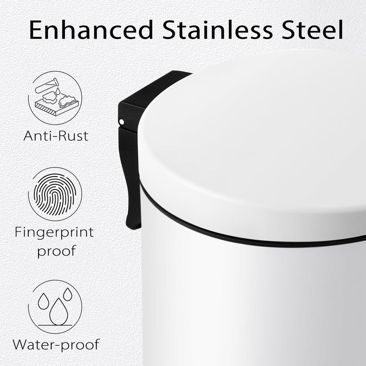 TIPGO Small Trash Can with Lid Soft Close, 4.5 Liters / 1.2 Gallon Bathroom Garbage Can, Mini Step Trash Bin, Stainless Steel Wastebasket for Bathroom, Bedroom, Office (White)
