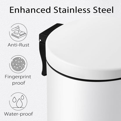 TIPGO Small Trash Can with Lid Soft Close, 4.5 Liters / 1.2 Gallon Bathroom Garbage Can, Mini Step Trash Bin, Stainless Steel Wastebasket for Bathroom, Bedroom, Office (White)
