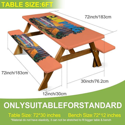 ANNA QUEEN Brand 6-Foot Camping Outdoor Picnic Table Cover, Includes Bench Cover, 3-piece Picnic Table Cover Set, 72 inches x 30 inches, Camping Outdoor Bench and Tablecloth Furniture Protection.