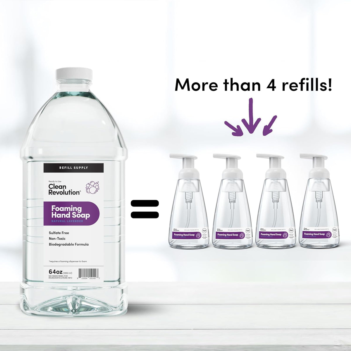 Clean Revolution Foaming Hand Soap Refill Supply Container, Ready to Use Formula, Natural Lavender Fragrance, 64 Fl Oz (Pack of 1)