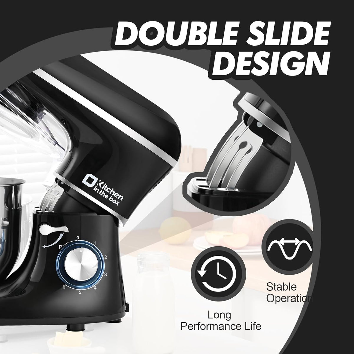 Kitchen in the box Stand Mixer, 6.5QT 660W Electric Kitchen Mixer, 6-Speed Tilt-Head Food Mixer with Dough Hook, Wire Whip, Beater, Dishwasher Safe (Black)