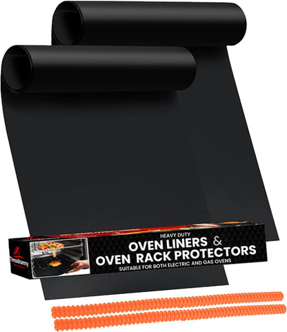 Oven Liners for Bottom of Oven 17"x 25" and Silicone Rack Guards Orange 22"