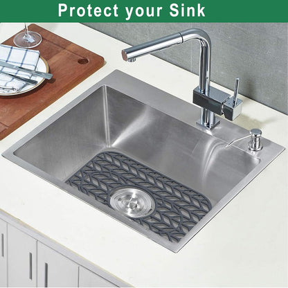 GUUKIN Sink Protectors for Kitchen sink, 13 5/8" x 11 5/8" Folding Non-slip Silicone Mat Grid for Bottom of Farmhouse Stainless Steel Porcelain Sink with 3 Reserved Holes