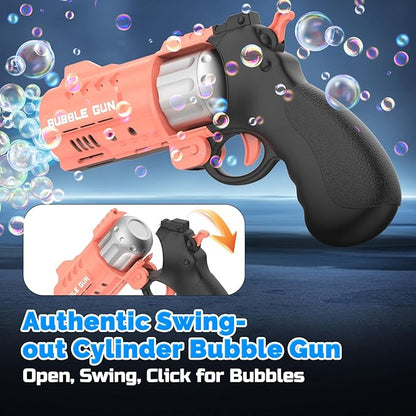 EagleStone 2 Pack Revolver Bubble Guns for Kids, Swing-Out Cylinder, 8000+ Bubbles/Min, LED Light Up, 4 Bubble Solution Bottles, Outdoor Indoor Toy, Birthday Easter Gifts for Toddlers