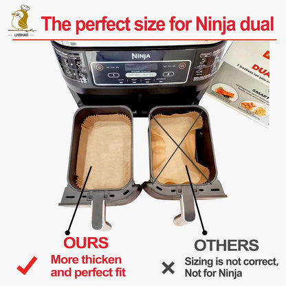 Air Fryer Liner Rectangular for Ninja Foodi Dual Basket 8QT 10QT, Bella Air Fryer Accessories, Air Fryer Liners 4 qt Rectangle, 125Pcs Parchment Paper liners for DZ201,DZ401, FG551