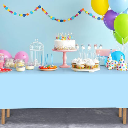 16 Pack Light Blue Plastic Tablecloth for Rectangle Tables, Premium Decorative Baby Blue Disposable Table Cloths for Parties, Rectangle Party Table Cover for Birthday Wedding Baby Shower, 54x108 Inch