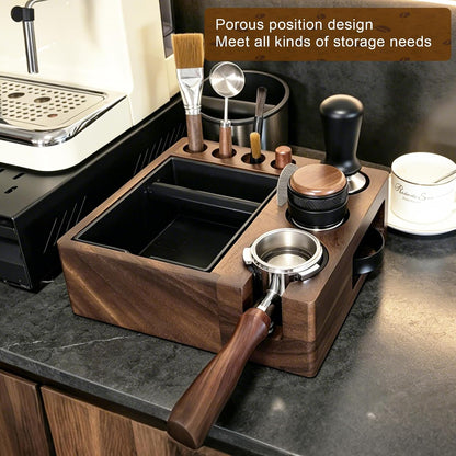 Espresso tamping station knock box,tamper station,Espresso station fit for storage 51-58mm tamper,distributor,portafilter,puck screen accessories,9 in 1 espresso knock box and tamper station