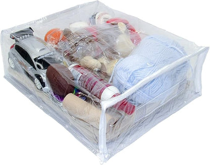 4-Pack Heavy Duty Vinyl Zippered Closet Square Storage Bags (Clear) for Sheets, Arts & Crafts, Toys and Much More! (12" x 15" x 5") 3.9 Gallon