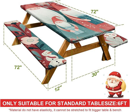 Picnic Table Cover with Bench Covers Set of 3, Elastic Fitted Tablecloth for 6 Foot Tables, Washable Polyester Tablecloths for Camping, Indoor & Outdoor