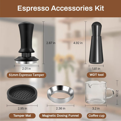 54mm Espresso Accessories Kit - 54mm Tamper Suitable for 54mm bottomless portafilter and 4 OZ Espresso Cups Set of 2 - WDT Tool Dosing Funnel Espresso Machine Accessories Distribution Tool