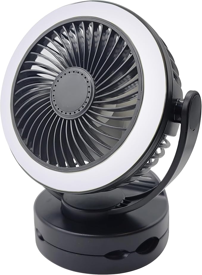 Rechargeable RV Cooling Fan Light, 4-Speed Portable Desk Fan, Dia: 5.5inch, Rotatable Clip-On & Wall-Mount Fan for Home Office RV Travel, 5000mAh Battery