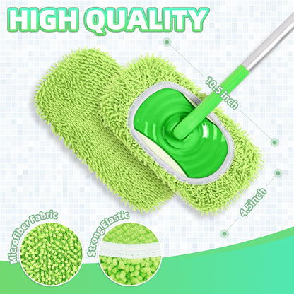 8 Pack Reusable Mop Pads Compatible with Swiffer Sweeper, Microfiber Chenille Washable Swiffer Mop Pads, Dry & Wet Sweeping Mopping Cloths (Green)