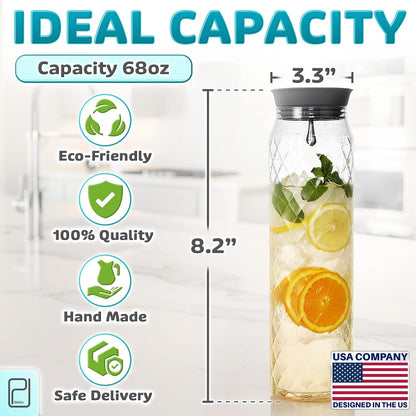 PJC-Kitchen Borosilicate Glass Pitcher with Lid - 1.2 L / 41 oz Water Jug | Durable borosilicate glass carafe for hot / cold beverages -4 °F to 302 °F, spill-proof lid with filter, dishwasher safe
