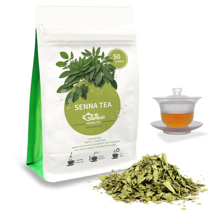 Samcci - Senna Tea, 50 Teabags, 1.5g/bag - Senna Leaf Tea for Constipation -Digestive - Poop for Promoting Digestion - Colon Cleanse -Non-GMO