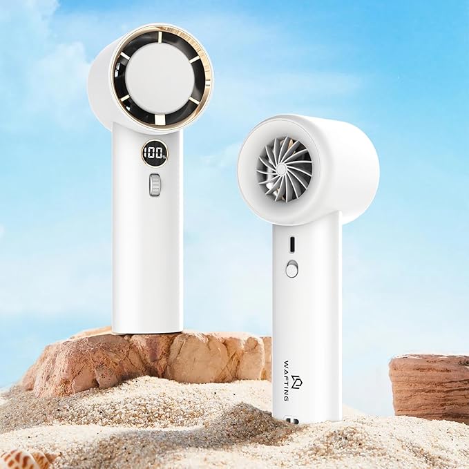 Portable Handheld Fan,5000mAh High Speed Turbo Personal Fan with 100 Speed Adjustable, Up to 17 Working Hours, Digital Display, for Travel Outdoor Hot Flashes(White)