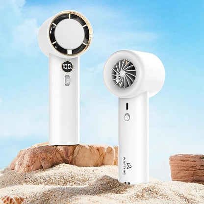 Portable Handheld Fan,5000mAh High Speed Turbo Personal Fan with 100 Speed Adjustable, Up to 17 Working Hours, Digital Display, for Travel Outdoor Hot Flashes(White)