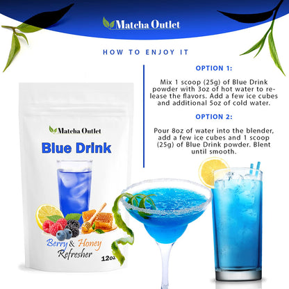Blue Drink Spirulina Powder, Berry & Honey Refresher 12oz Blue Drink Mix Natural Food Colorant Perfect for Ice Mix Yogurts Baked Treats Loaded Tea