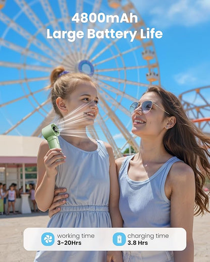 Gaiatop Portable Handheld Turbo Fan, 1-100 Adjustable High Speeds, 3-20Hrs Cooling Times, 4800mAh USB Rechargeable Portable Small Hand Fans with Lanyard for Outdoor, Travel, Home, Make Up, Green