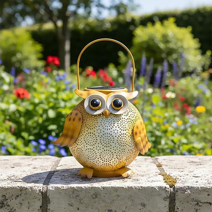 Hanging Solar Lanterns - Garden Light Waterproof Metal Decorative Solar Lantern Lights Outdoor for Patio Yard Table Pathway (1 Pack Yellow owl Lantern)