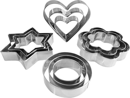 Metal Cookie Cutters Set- Heart, Star, Round, Flower - 12Pcs Cookie Cutters - Heart Star Cookie Cutter Round Small Cutter Flower Cookie Cutter for